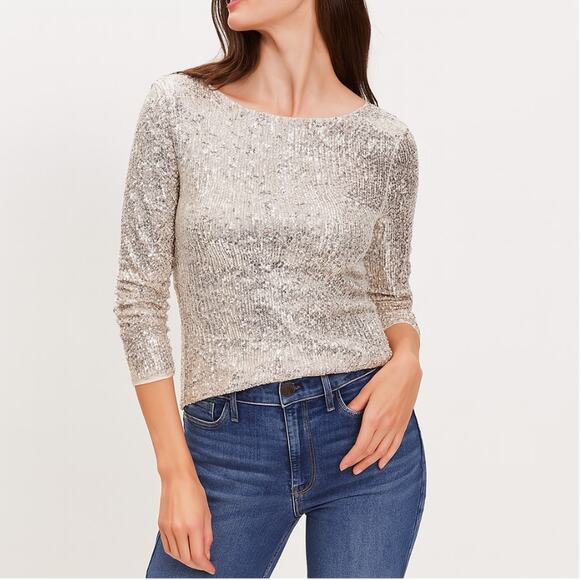 LOFT Champagne Sequin Long-Sleeve Tee Size Small NWT✨🎉🥂 - Picture 4 of 9